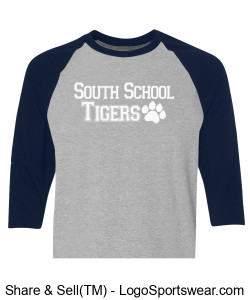 Adult Raglan South School Tigers 3/4 Shirt Design Zoom